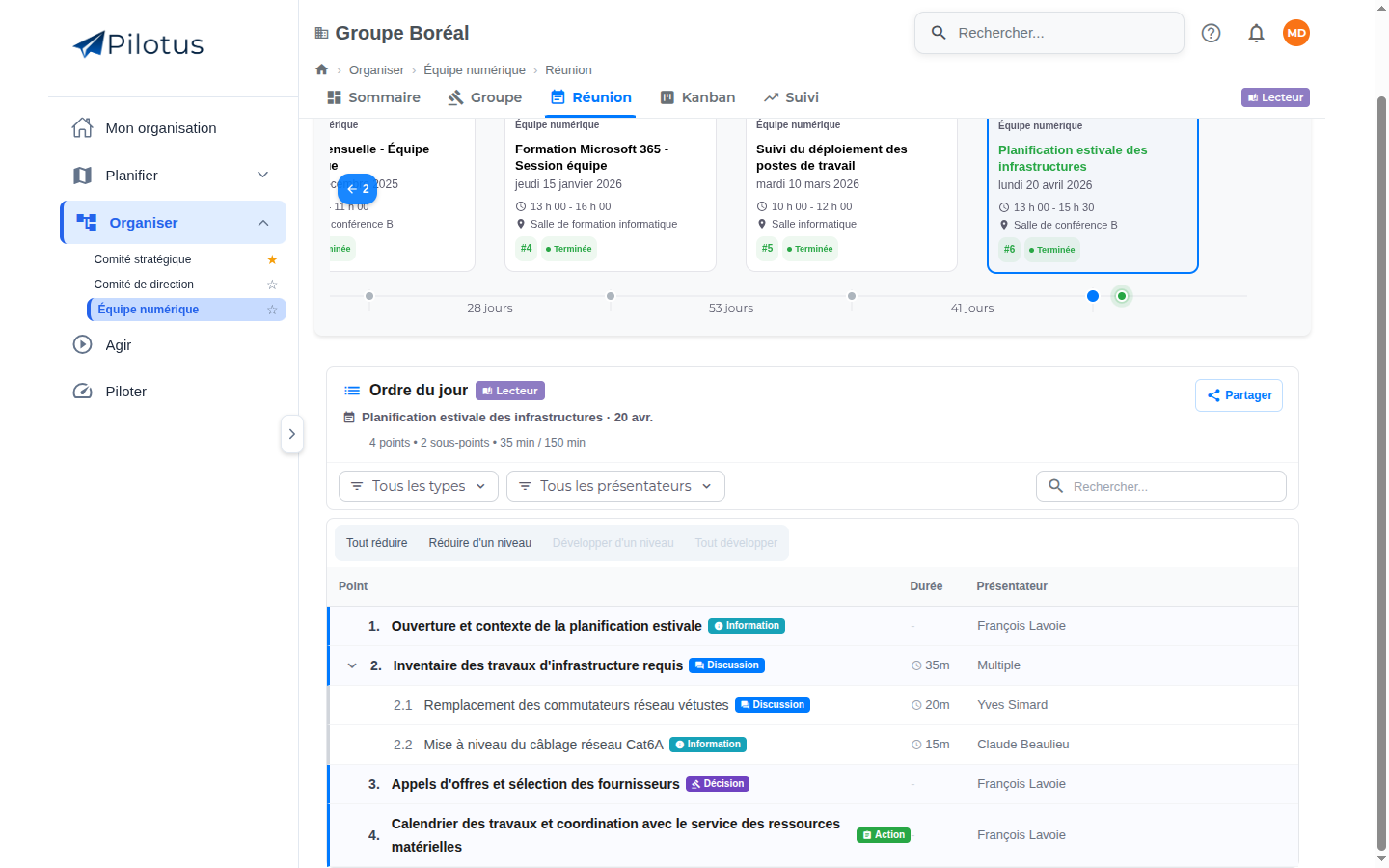 Un ordre du jour structuré et collaboratif
